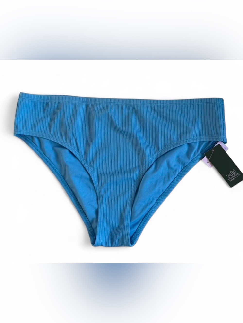 Blue Ribbed High-Leg Cheeky Bikini Bottoms Plus Size 1X Coastal Grandmother